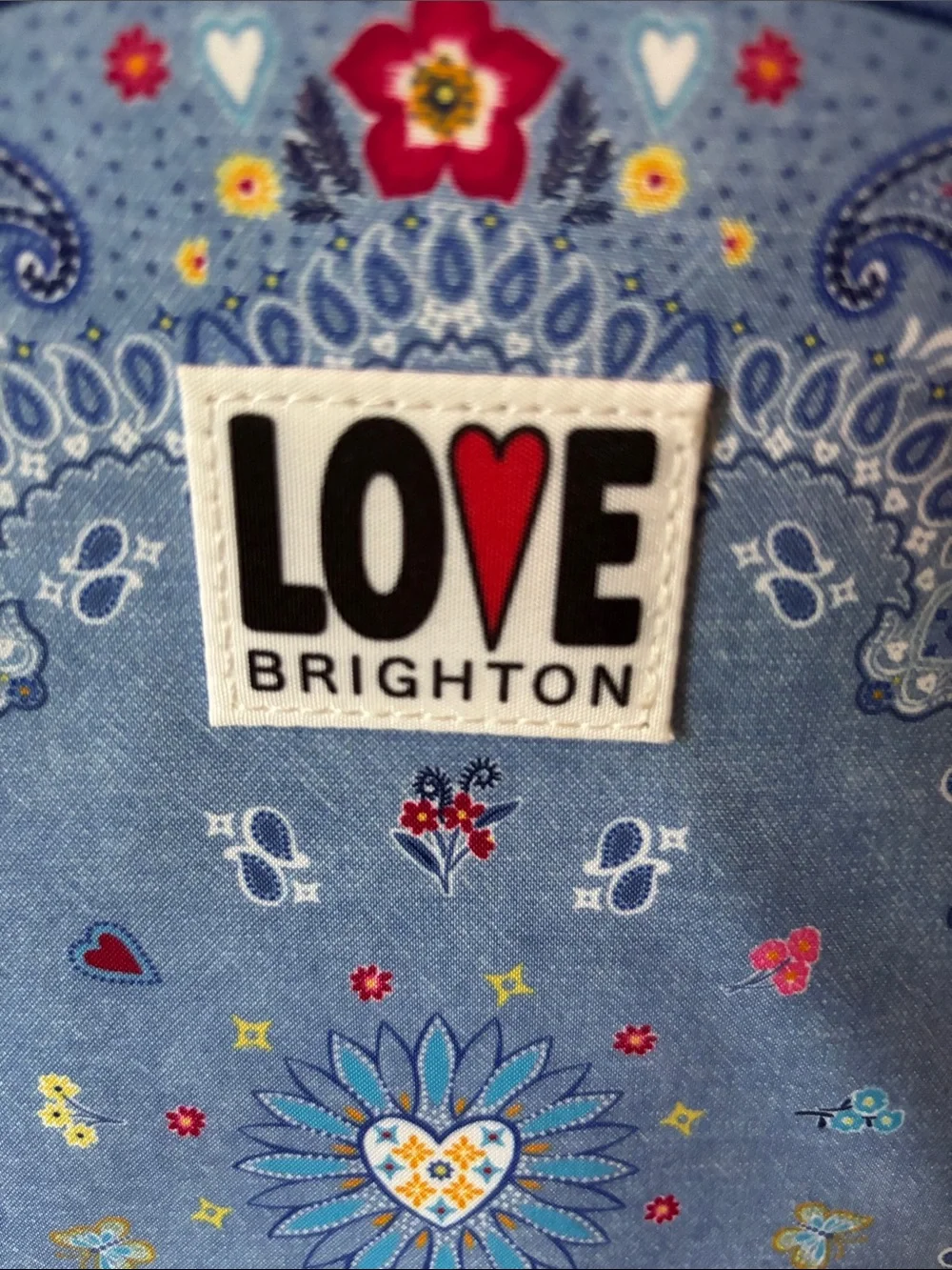 Brighton Blue Embroidered Bandana-Print LOVE Backpack
